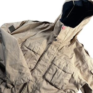 Bonfire Snowboarding Baker Jacket Mens M Tan‎ Pinstripe Hooded Cargo Skiing